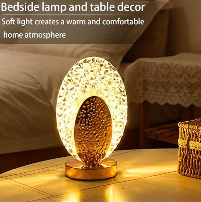 Oval Crystal LED Table Lamp - Elegant Bedside Light