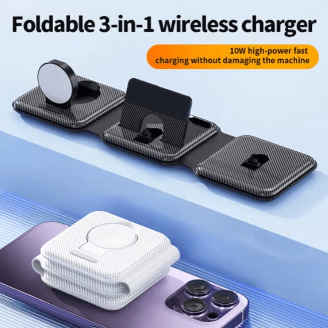 Foldable Magnetic Wireless Charger - 3-in-1 Fast Charging Station