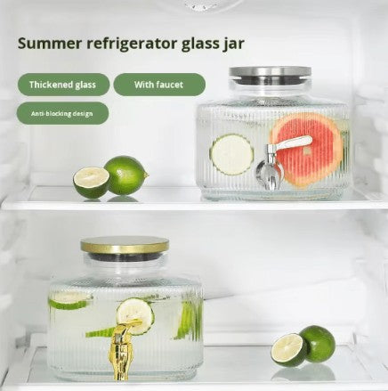 Glass Water Server With Wooden Stand - Elegant Beverage Dispenser