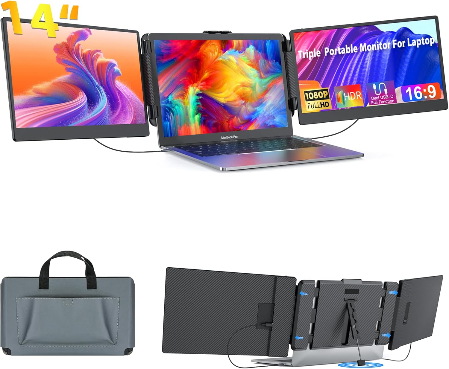 Laptop Screen Extender 14" FHD IPS - Portable Dual Triple Monitor