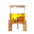 Glass Beverage Dispenser With Wooden Stand - Drink Server