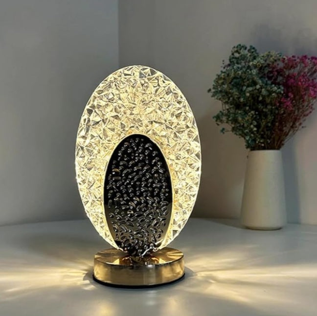 Oval Crystal LED Table Lamp - Elegant Bedside Light