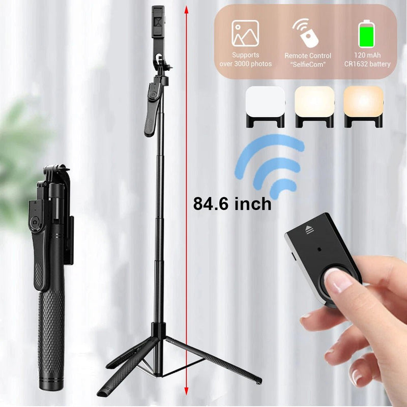 360 Rotating Pan Tilt Selfie Stick Tripod - Adjustable Phone Mount