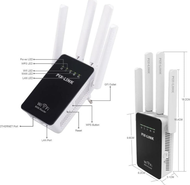 Pix Link WiFi Repeater - Wireless Range Extender & Signal Booster