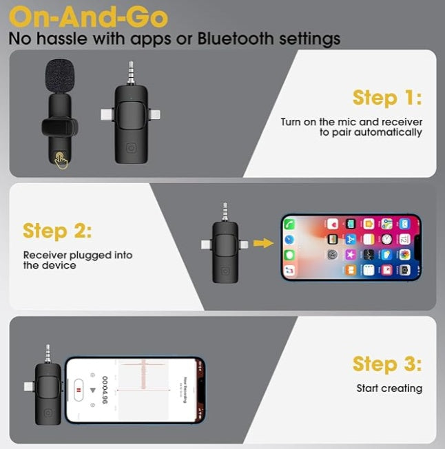 Mini Wireless Streaming Microphone - Portable Lavalier Mic