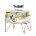 Glass Water Server With Wooden Stand - Elegant Beverage Dispenser