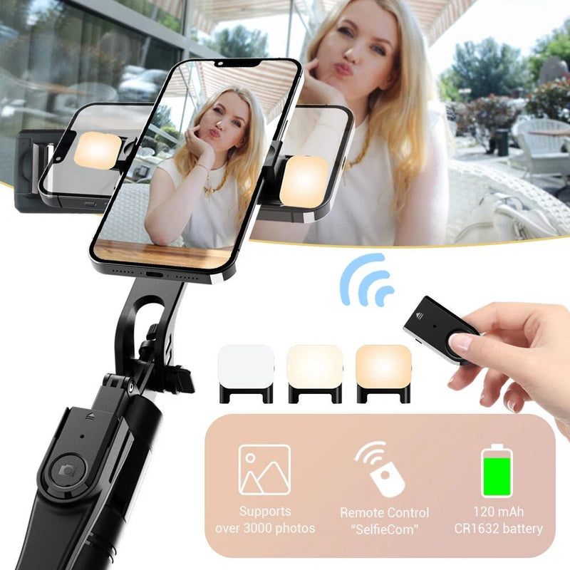 360 Rotating Pan Tilt Selfie Stick Tripod - Adjustable Phone Mount