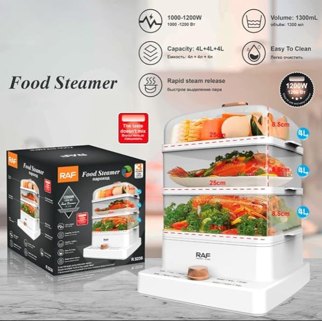 RAF Electric Food Steamer - 3-Tier Healthy Cooking Appliance
